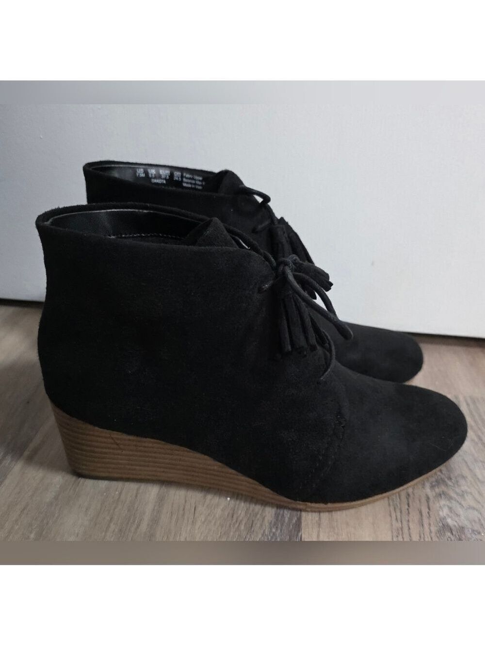 DR. SCHOLL'S Dakota Black Microsuede Wedge Ankle Boots Size 7.5 - New In Box